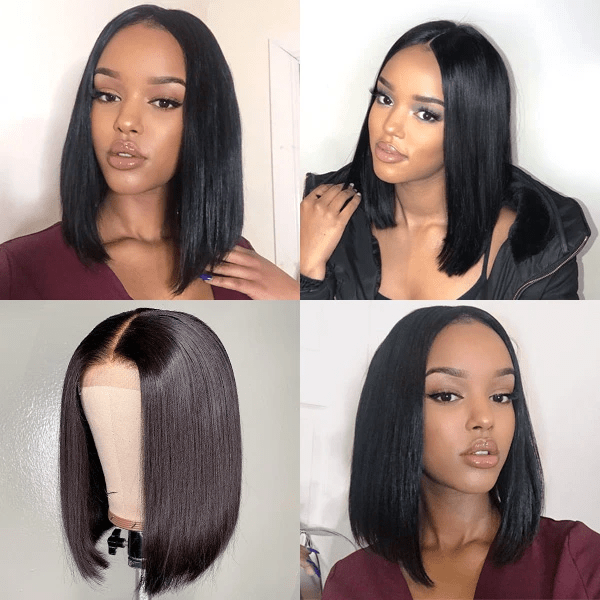 UCUVIC Short Straight Bob Wig 4x4 Lace Closure Remy Human Hair Wigs 150% Density Super Soft