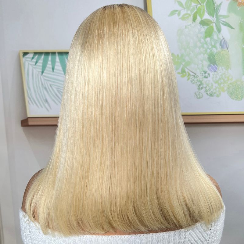 Sunber Blonde 13x4 Lace Front Straight Bob Wig With Dark Roots