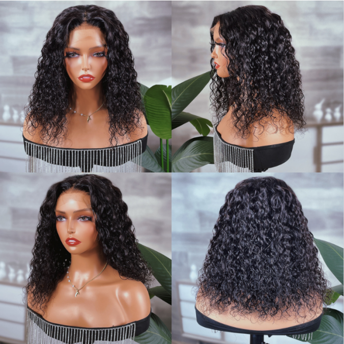 Sunber Wet And Wavy 5x5 HD Lace Closure Wig Short Bob Water Wave Human Hair Wig