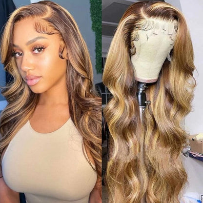 Sunber Body Wave Honey Blonde Highlights Lace Frontal Wigs Supernatural and Realistic Lace Closure Wig