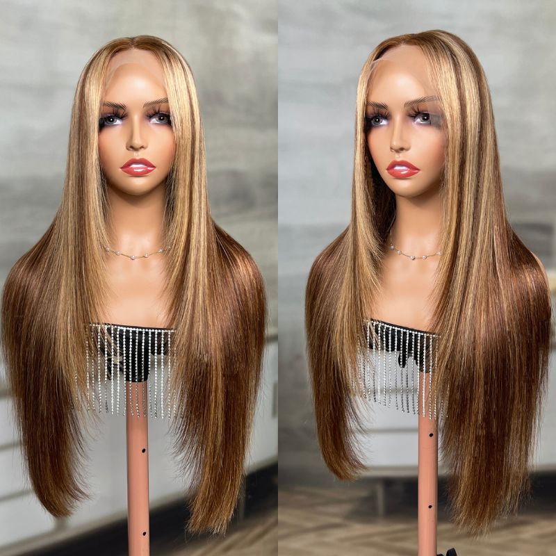 Sunber Honey Blonde Highlight Layer Cut Straight 13x4 Lace Front Human Hair Wigs