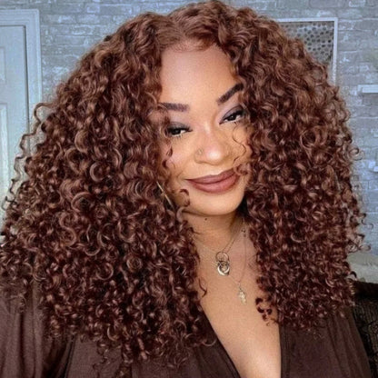 Sunber Reddish Brown Jerry Curly 13x4 Lace Front Wig Real Human Hair Big Sale