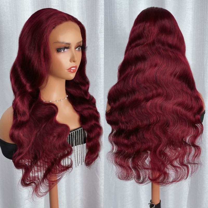 Dark 99J Burgundy Body Wave 13x4 Lace Front Wigs Pre Plucked Human Hair Colored Wigs