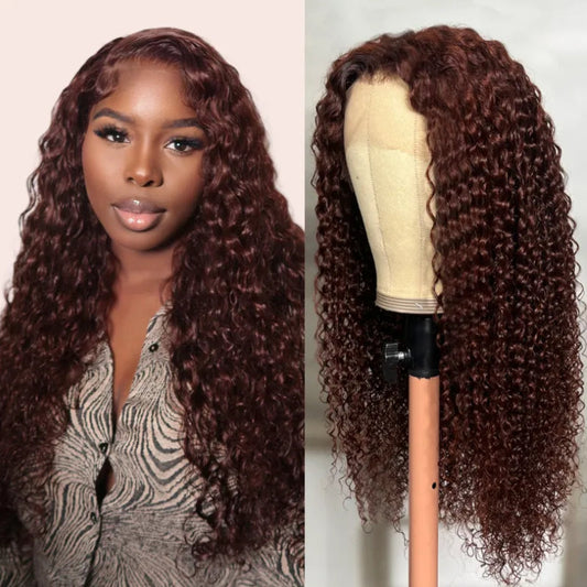 Sunber Reddish Brown Jerry Curly 13x4 Lace Front Wig Real Human Hair Big Sale