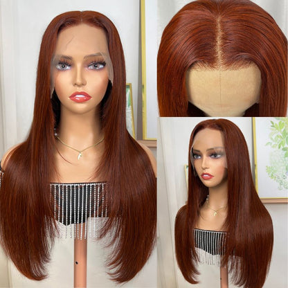 Sunber Reddish Brown Layered Cut 13x4 Lace Wig Human Hair Wig Pre-plucked