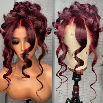 Dark 99J Burgundy Body Wave 13x4 Lace Front Wigs Pre Plucked Human Hair Colored Wigs