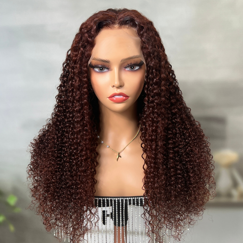 Sunber Reddish Brown Jerry Curly 13x4 Lace Front Wig Real Human Hair Big Sale