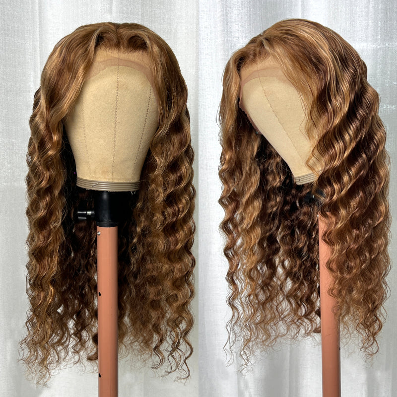 Sunber Honey Blonde Highlight Piano 13x4 Lace Front Wig With Deep Wave Human Hair Wig