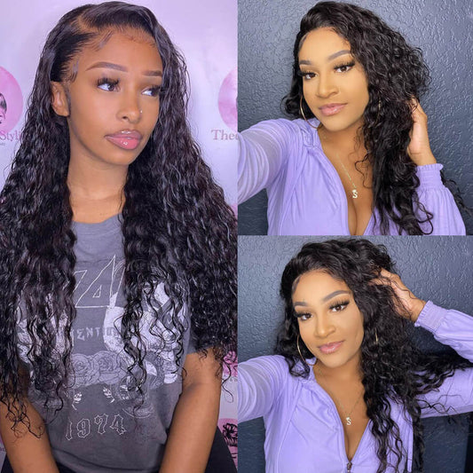 13x4 HD Transparent Lace Front Water Wave Wig Pre Plucked Hairline Natural Looking Wig For Black Women-Geeta Hair